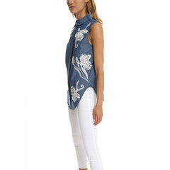 3.1 PHILLIP LIM Floral Chambray Embroidered Top<br/>牛仔繡花背心