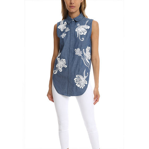 3.1 PHILLIP LIM Floral Chambray Embroidered Top<br/>牛仔繡花背心