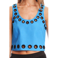 3.1 PHILLIP LIM Cropped Tank w/ Embroidered Eyelet Detail<BR/>寶藍圓環背心
