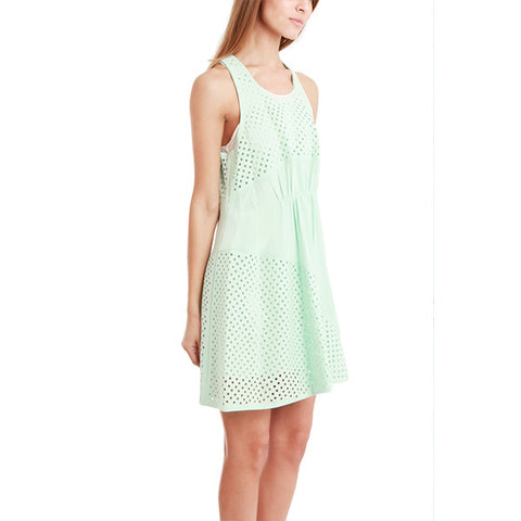 3.1 PHILLIP Polka Dot Panels Gathered Front Dress<br/>縷空格紋洋裝 - 綠
