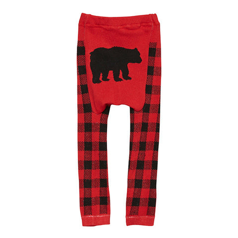 DOODLE PANTS Red Flannel Grizzly Bear Cotton Leggings<BR/>紅色小黑熊緊身褲
