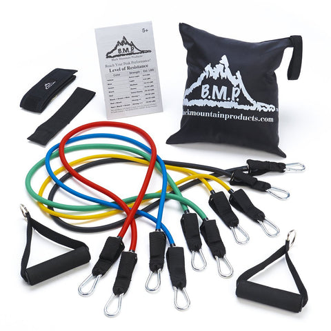 Black Mountain Products Resistance Band Set with Door Anchor, Ankle Strap, Exercise Chart, and Resistance Band Carrying Case - Shark Tank Taiwan 