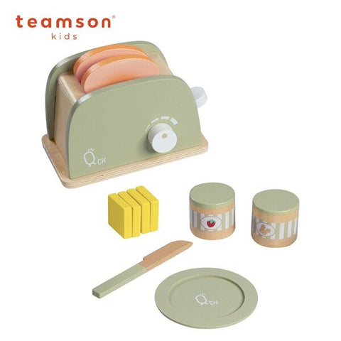 TEAMSON<BR/>小廚師法蘭克福木製玩具烤麵包機組 - 綠色 - 11件組