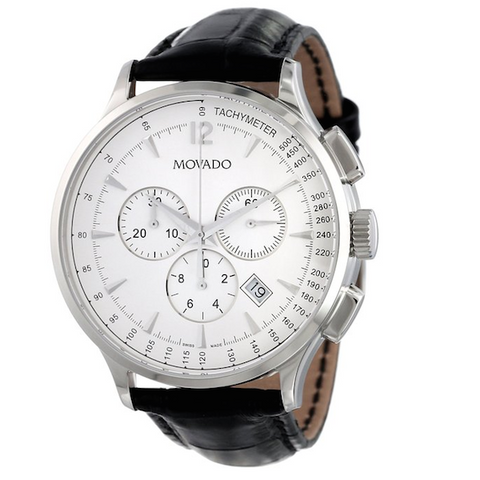 Movado - Men's 0606575 Circa Black Crocodile-Embossed Leather Strap Watch