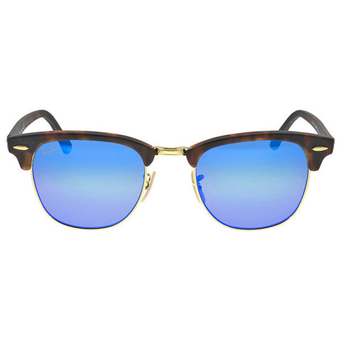 RAY BAN - Classic Clubmaster Blue Flash Lenses Tortoise-shell Frame Men's Sunglasses