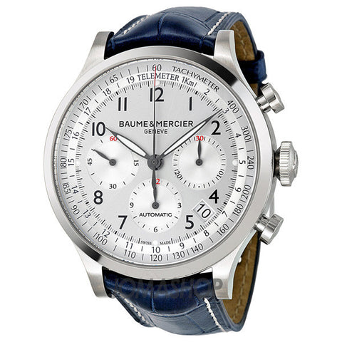 Baume and Mercier - Capeland Silver Dial Chronograph Blue Leather Mens Watch MOA10063 (43% off) - Shark Tank Taiwan 