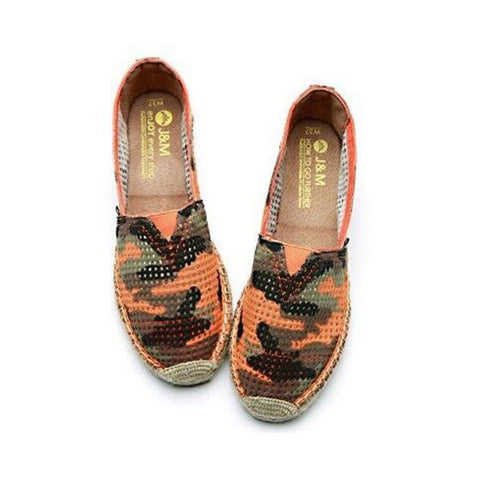 JOY & MARIO <br/>迷彩鏤空草編鞋 - 橘色