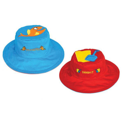 FLAPJACK KIDS<br/>兒童翻轉防曬帽 - 小魚 & 玩沙工具 (藍/紅)
