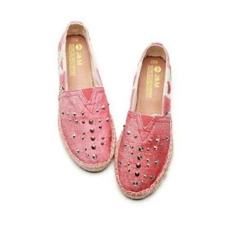 JOY & MARIO<BR/>鉚釘楓葉國旗草編鞋