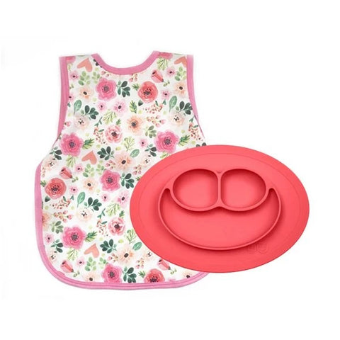 EZPZ<br/>寶寶用餐套組 - 迷你餐盤 (紅) + 粉紅花朵