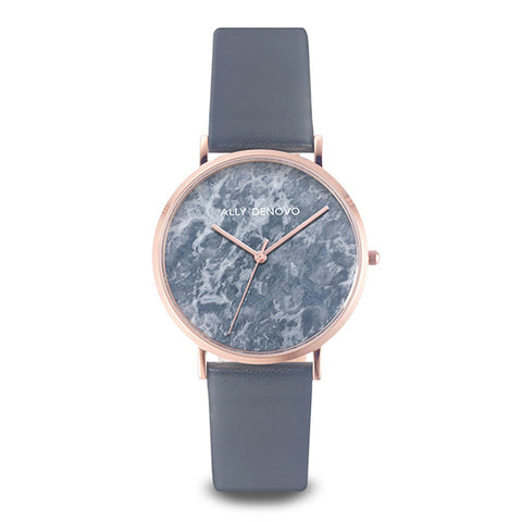 ALLY DENOVO<br/>[男款] 灰藍浪花大理石皮革腕錶 (限量一隻)