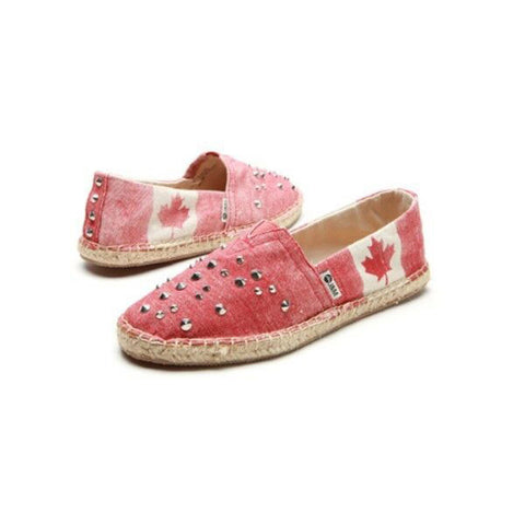 JOY & MARIO<BR/>鉚釘楓葉國旗草編鞋
