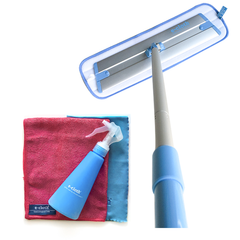 E-CLOTH<br/>深層清潔除菌抗過敏 - 輕量級拖把 120cm + 科技清潔布家用三件組 (萬用清潔布+玻璃拋光布+噴槍)