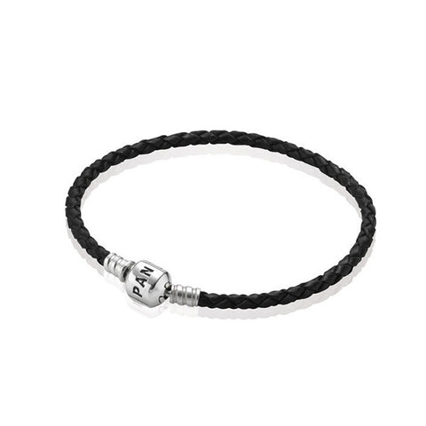 PANDORA Black Single Braided Leather Bracelet