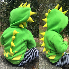 DOODLE PANTS Green Dino Hoodie With Horns<BR/>綠色恐龍角造型帽 T