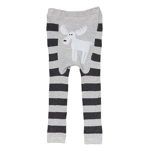 DOODLE PANTS Gray Moose Stripes Leggings<BR/>灰色條紋麋鹿緊身褲