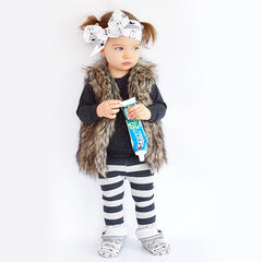 DOODLE PANTS Gray Moose Stripes Leggings<BR/>灰色條紋麋鹿緊身褲