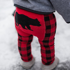 DOODLE PANTS Red Flannel Grizzly Bear Cotton Leggings<BR/>紅色小黑熊緊身褲