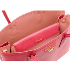 PRADA Saffiano Leather Tote<BR/>桃粉防刮牛皮兩用包 L