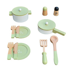 TEAMSON<BR/>小廚師法蘭克福木製玩具廚房餐具組 - 綠色 - 14件組