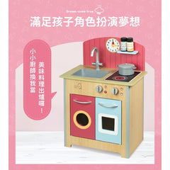 TEAMSON<BR/>小廚師波爾多木製家家酒玩具小廚房-木紋/紅色