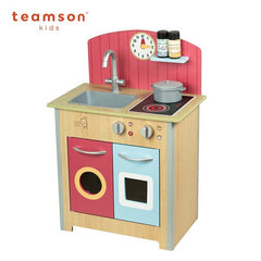 TEAMSON<BR/>小廚師波爾多木製家家酒玩具小廚房-木紋/紅色