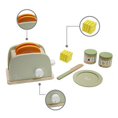 TEAMSON<BR/>小廚師法蘭克福木製玩具烤麵包機組 - 綠色 - 11件組