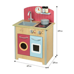 TEAMSON<BR/>小廚師波爾多木製家家酒玩具小廚房-木紋/紅色
