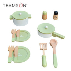 TEAMSON<BR/>小廚師法蘭克福木製玩具廚房餐具組 - 綠色 - 14件組