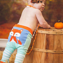 DOODLE PANTS Turquoise Stripe Woodland Fox Leggings<BR/>木頭島狐狸緊身褲