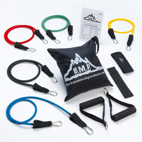 Black Mountain Products Resistance Band Set with Door Anchor, Ankle Strap, Exercise Chart, and Resistance Band Carrying Case - Shark Tank Taiwan 