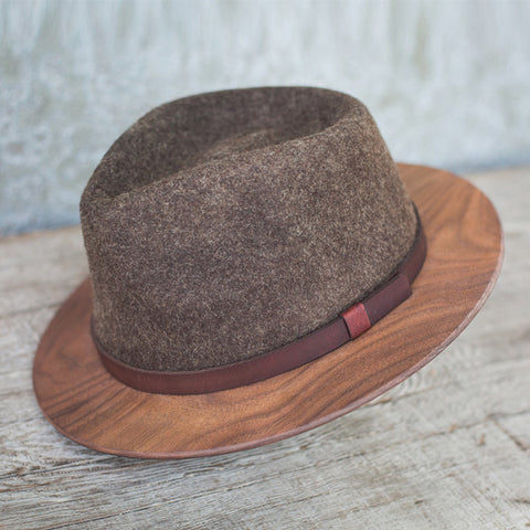 THE TWO GUYS BOW TIE Lapel Flowers Brown Fedora w / Walnut Brim<br/>手工木製紳士帽 - 大地棕 - Shark Tank Taiwan 