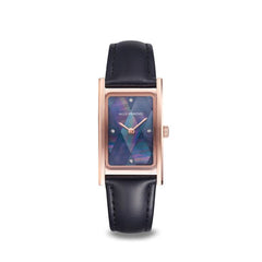 ALLY DENOVO<br/>[女款] 藍菱玫瑰金框黑色手錶 - 限量頂級方形琉璃錶鍊禮盒 (限時贈送銀製手鍊)
