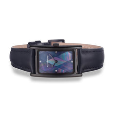 ALLY DENOVO<br/>[女款] 黑框藍菱黑色手錶 - 限量頂級方形琉璃錶鍊禮盒 (限時贈送銀製手鍊)