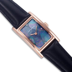 ALLY DENOVO<br/>[女款] 藍菱玫瑰金框黑色手錶 - 限量頂級方形琉璃錶鍊禮盒 (限時贈送銀製手鍊)