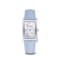 ALLY DENOVO<br/>[女款] 甜美粉藍銀框手錶 - 限量頂級方形琉璃錶鍊禮盒 (限時贈送銀製手鍊)