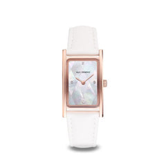 ALLY DENOVO<br/>[女款] 全白玫瑰金框手錶 - 限量頂級方形琉璃錶鍊禮盒 (限時贈送 銀製手鍊)