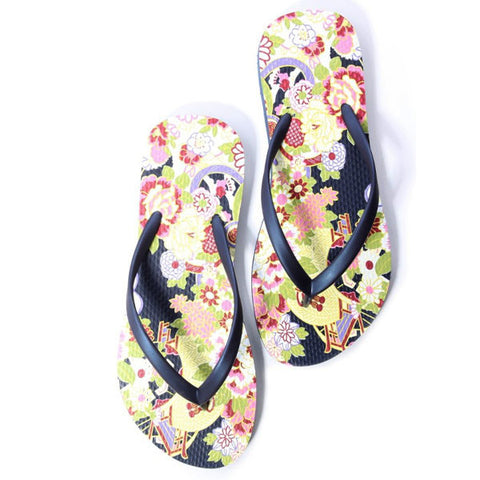 JOY & MARIO<br/>日系東瀛風花漾夾腳拖 - 深藍 - Shark Tank Taiwan 